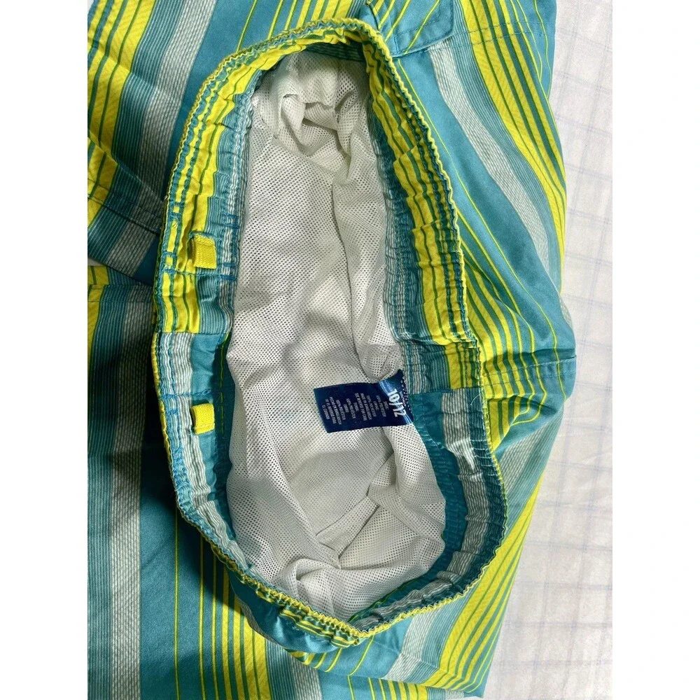 Highland Outfitters Boys Swim Trunks Board Shorts Blue Green Striped Size 10/12